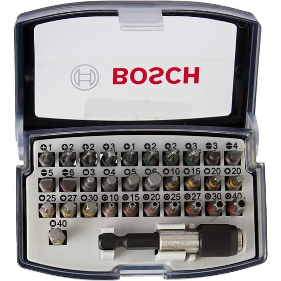 Jeu de 32 embouts de tournevis Bosch, acier allié, étui de protection  rigide, embouts assortis SBID32L