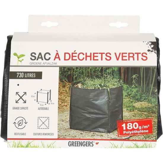Sac à Déchets De Jardin XXL 730L GREENGERS – Big Bag Autoportant – 220g/m² – 90x90x90cm