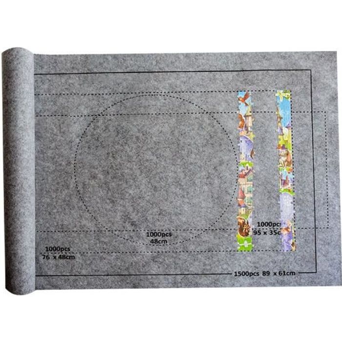 Tapis de Puzzle pour 1000 ou 1500 Pièces Rangement 117 x 66 cm Gris