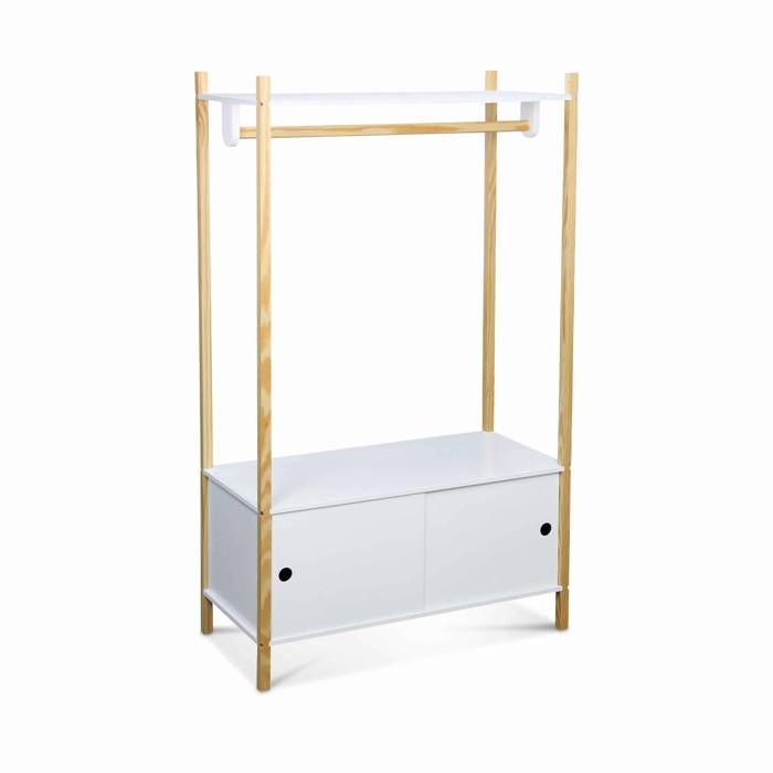 Penderie pour enfants - TOBIAS - deux portes coulissantes. bois massif en pin naturel blanc. 80X40X136.5CM