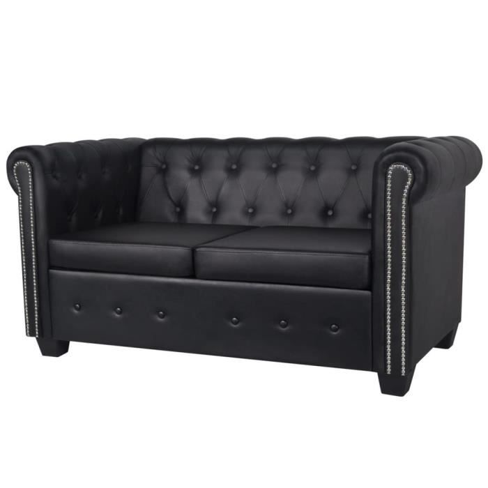 vidaXL Canapé Chesterfield à 2 places Cuir synthétique Noir -JAD