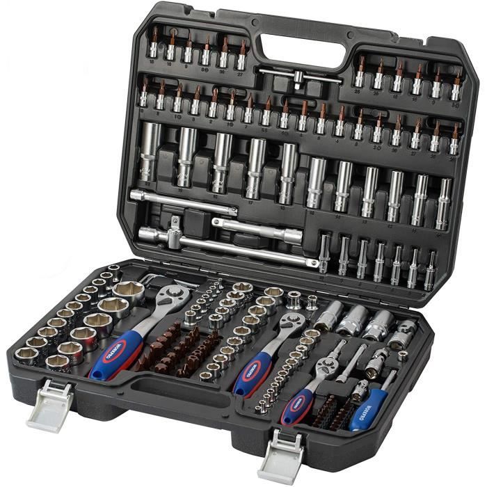 Coffret de Douilles, Clés à Cliquet et Embouts en Cr-V, Outillage Mécanique Professionnel pour Réparation Voiture Auto avec Boîte So