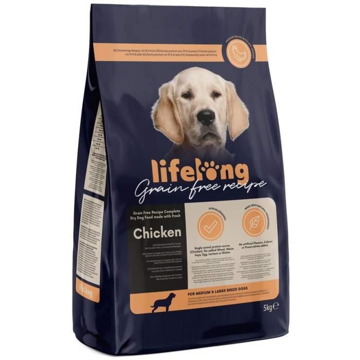 Marque Amazon - Lifelong Aliment complet pour chiens de races moyenne et grande sans céréale élaboré avec de la viande f 693810