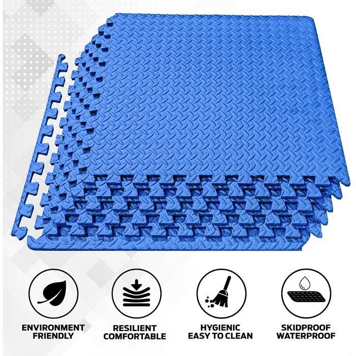 Ensemble de 12 Dalles Carrées BLEU - Tapis de sol, Sport, Gymnastique, Tapis Puzzle Antidérapant Mousse 60x60cm