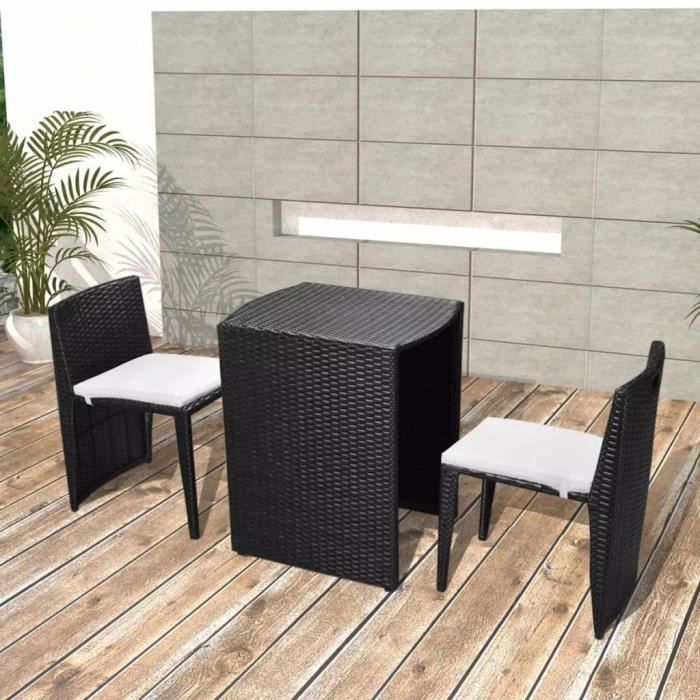 Mobilier de jardin 5 pcs Noir Résine tressée- 1 table de salle à manger+2 chaises de salle à manger+2 coussins de siège