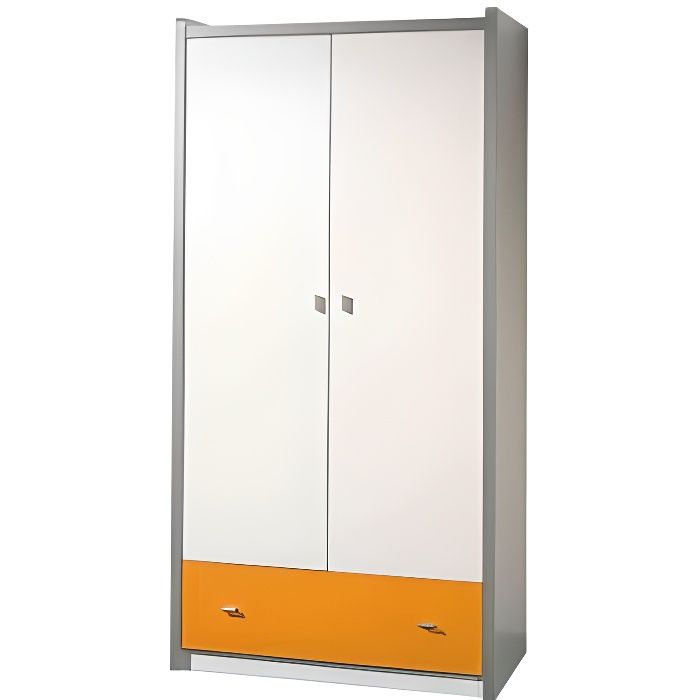 Armoire enfant laqué blanc et orange 2 portes 1 tiroir