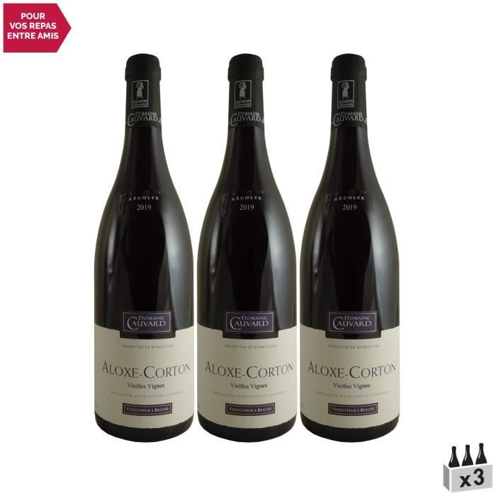 Aloxe-Corton Vieilles Vignes Rouge 2019 - Lot de 3x75cl - Domaine Cauvard - Vin AOC Rouge de Bourgogne - Cépage Pinot Noir