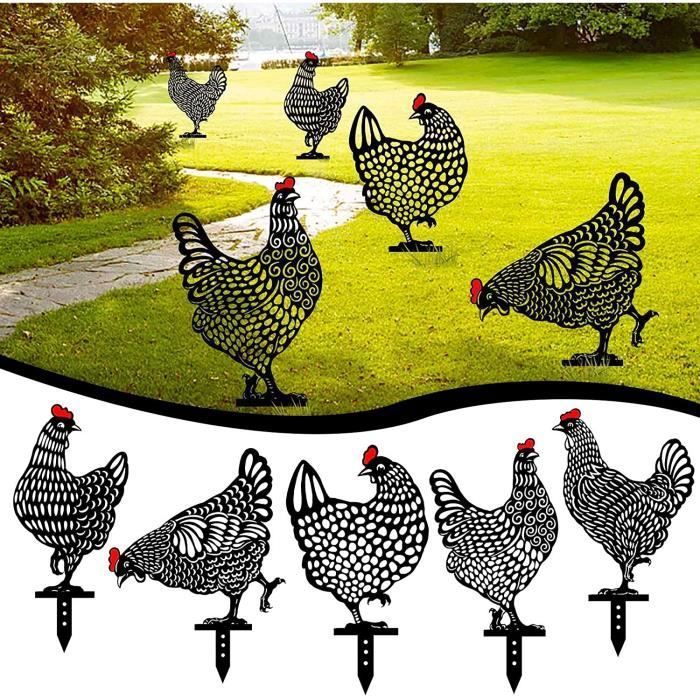 5PC Poule de Jardin,Décoration De Plancher De Pelouse De Jardin d'art De Yard De Poulet, Enjeux Métalliques De Jardin De Silhouette
