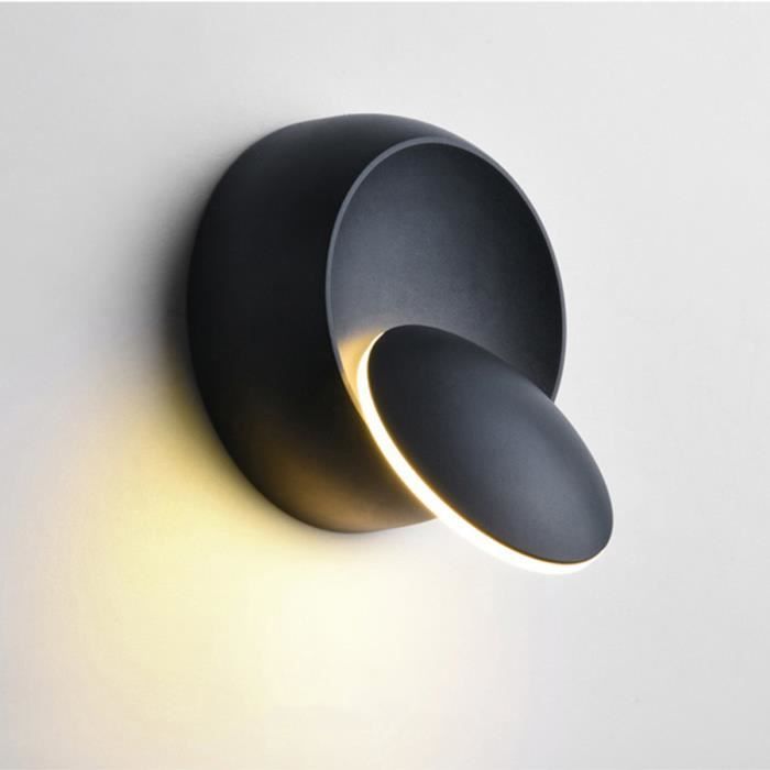 Applique Lampe murale Ronde 360° Rotation Moderne pour Chambre Salon Escalier Couloir lumière chaud noir