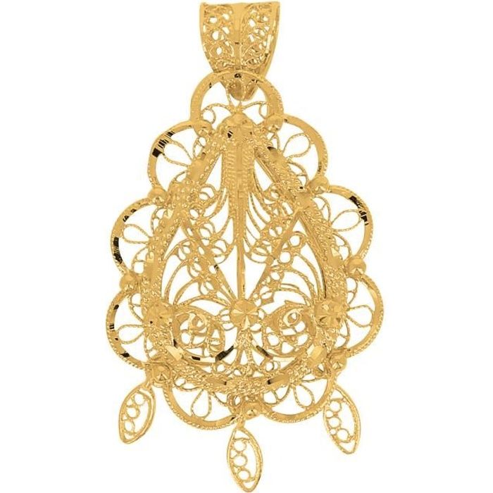 Pendentif Oriental Filigrane En Or 18 Carats + Chaîne En Or Offerte