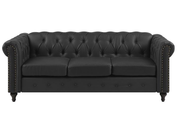 Beliani - Canapé 3 places en simili-cuir noir CHESTERFIELD