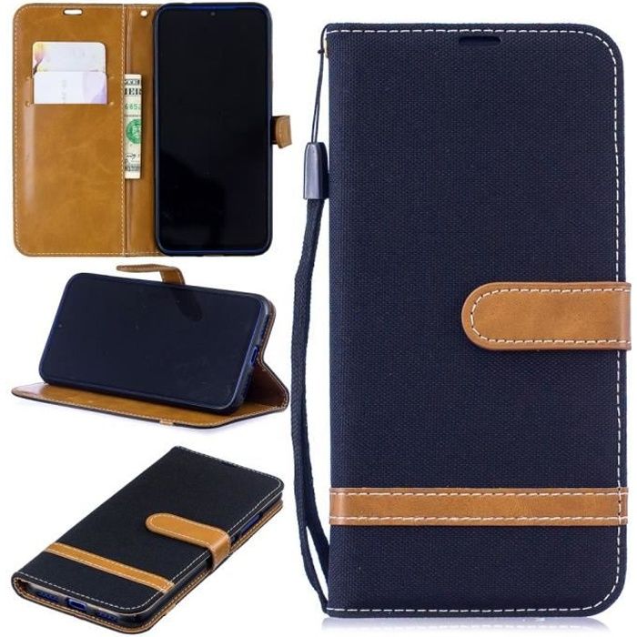 Xiaomi Redmi Note 7 Portefeuille Noir Coque Housse Etui En Cuir Pu hfs-house®