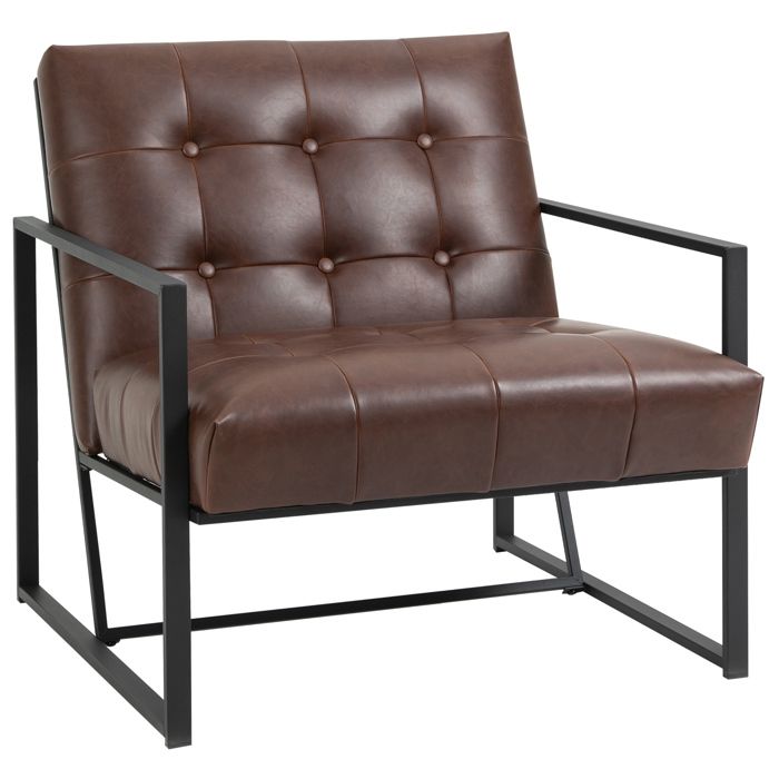 Fauteuil lounge Chesterfield assise dossier capitonnés structure métal noir revêtement synthétique chocolat 62x74x78cm Marron
