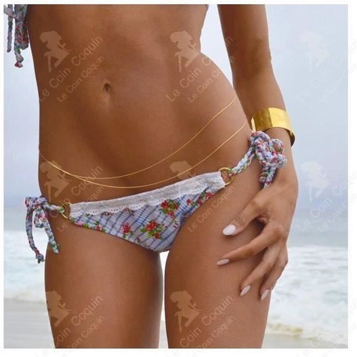 LCC® Double chaîne de taille dorée asymétrique-Chaîne de corps de bikini -Sexy et Jolie- Tour de taille-60 et 80 cm + 5 cm Réglable