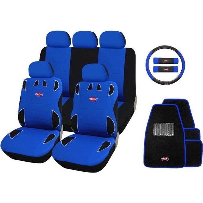 Housse de siège auto sport Racing Bleu et Noir 16 pièces