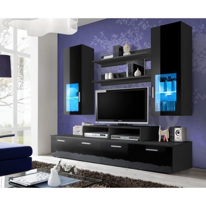 Meuble Tv Mural Design -mini- 200cm Noir - Paris Prix