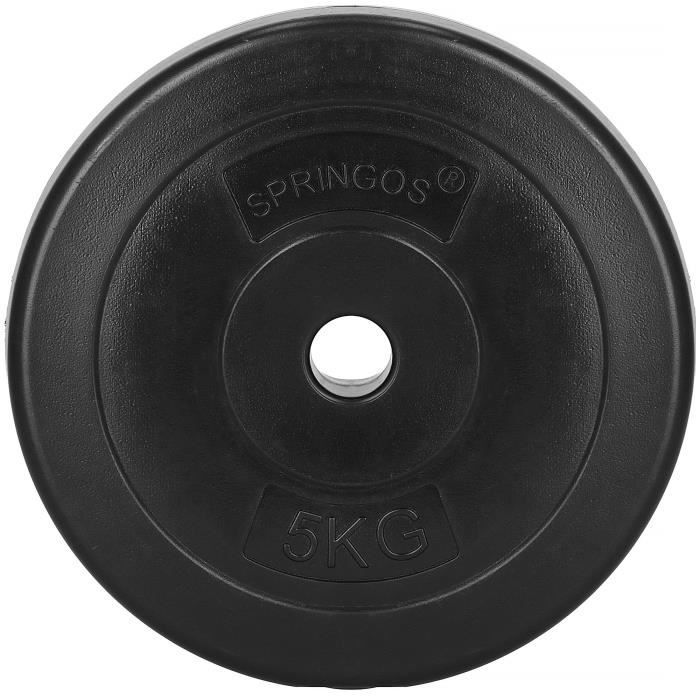 SPRINGOS® Disque 5 kg - noir, haltère, poids, musculation