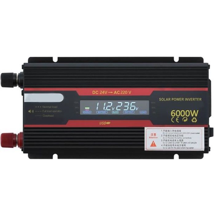 Convertisseur sinusoïdal modifié par onduleur intelligent pour voiture solaire avec écran LCD 6000W, 24v à 220v