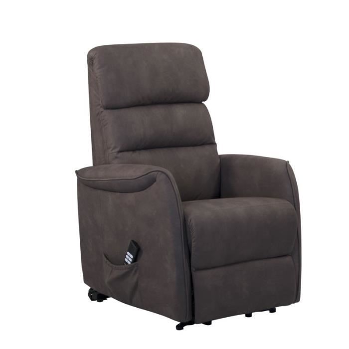 Fauteuil Relax Releveur électrique Brun - SOFTY - L 80 x l 90-165 x H 107-80 cm