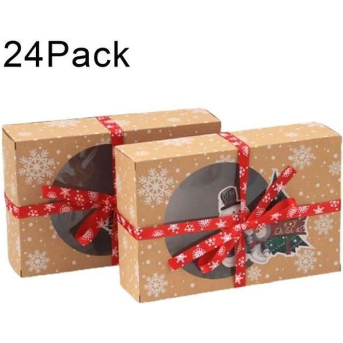 ZS25473-Lot de 24 boîtes à biscuits de Noël avec fenêtre de visualisation