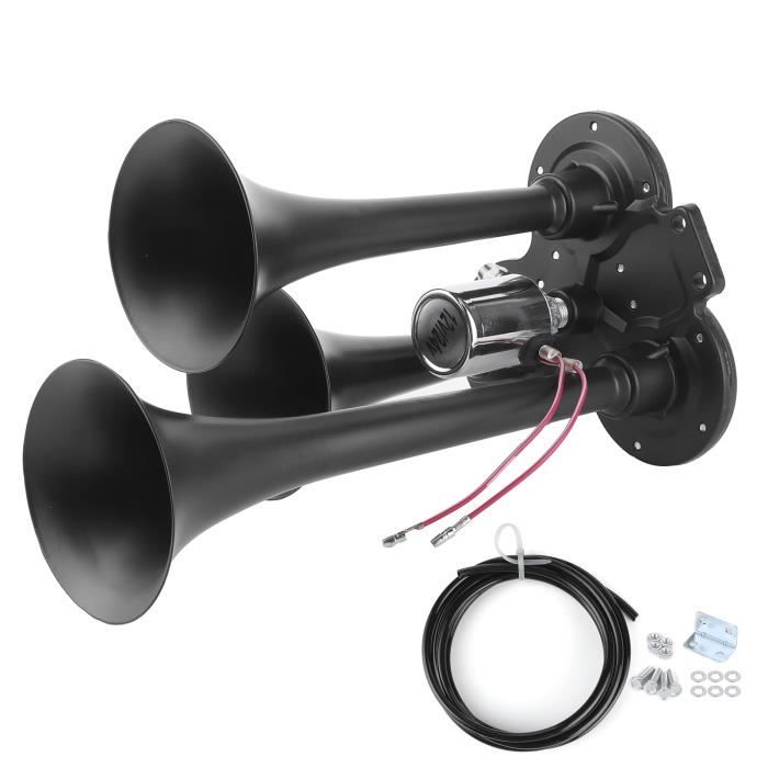 NOUVEAUX Klaxon à air électrique 3 trompettes 12V - 24V 135dB son fort adapté pour le train SUV de voiture de camion HB022