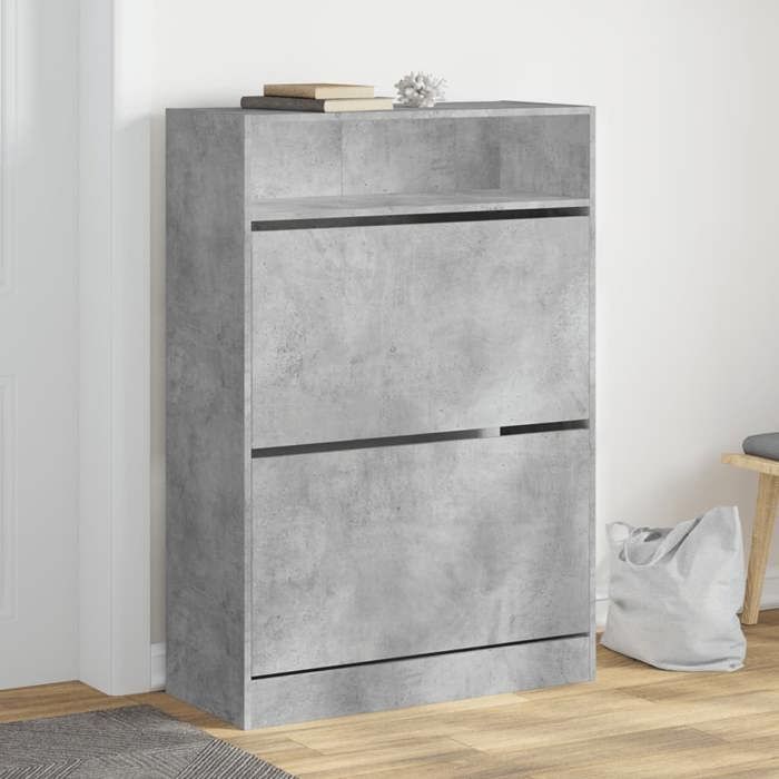 vidaXL Armoire à chaussures 2 tiroirs rabattables gris béton 3214409