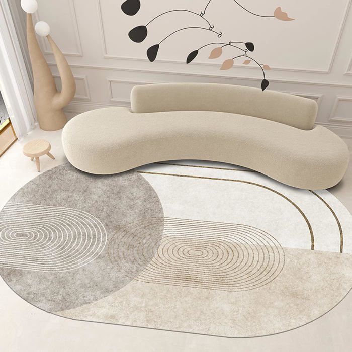 ARUGYTEI Tapis De Décoration Ovale,Modern Design Oval Geometric Lines