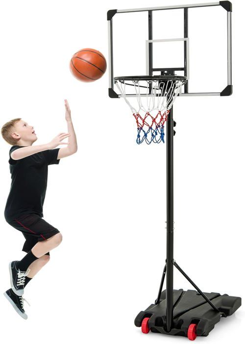 Panier De Basket Extérieur Pour Enfants GOPLUS - Hauteur Réglable 100-212cm - Mobile Avec Roues
