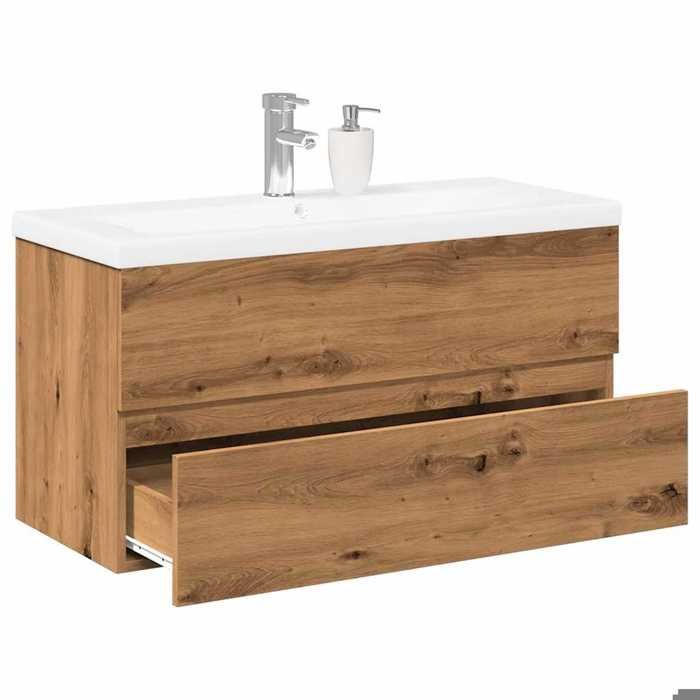 vidaXL Meuble avec vasque intégrée chêne artisanal 101x395x49 cm armoire lavabo de salle de bain meuble de salle de bain 3328928