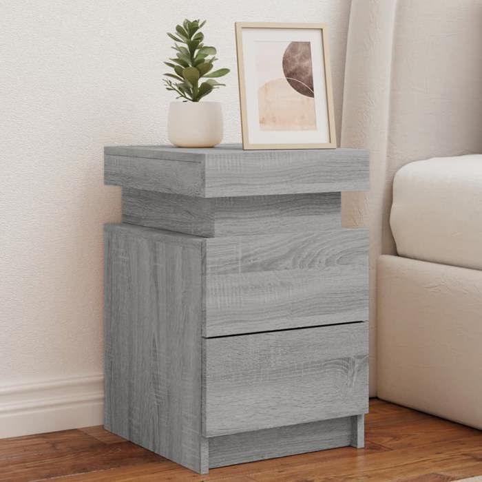 Lot de 2 tables de nuit/ Tables de chevet avec lumières LED - BELLE - sonoma gris - 35x39x55cm DECO920590