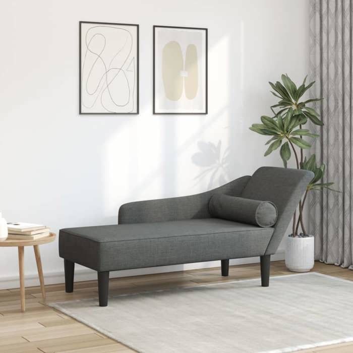 vidaXL Chaise longue avec coussins gris foncé tissu 4007597