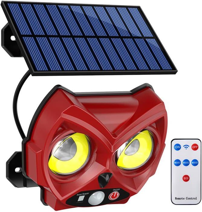 Lot de 2 lampes solaires dextérieur avec détecteur de mouvement et éclairage de sécurité solaire (LED COB rouge)