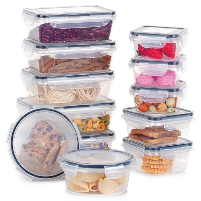 VINATO Lot De 9 Boîtes Conservation Alimentaire Hermétiques + 5 Cuillères – Empilables, Sans BPA, Micro-ondes, Lave-Vaisselle, Congélateur