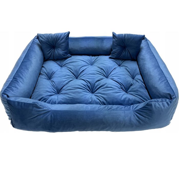 Meilleurs prix pour Lit Pour Chien EDANTI Prestigieux En Velours Avec Coussins 135x100 Bleu