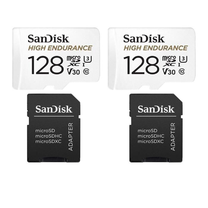 2PCS Carte mémoire micro sdxc Sandisk High Endurance Video Class V30 / UHS I U3 / Class10 lecture 100MB/ écriture 40MB/