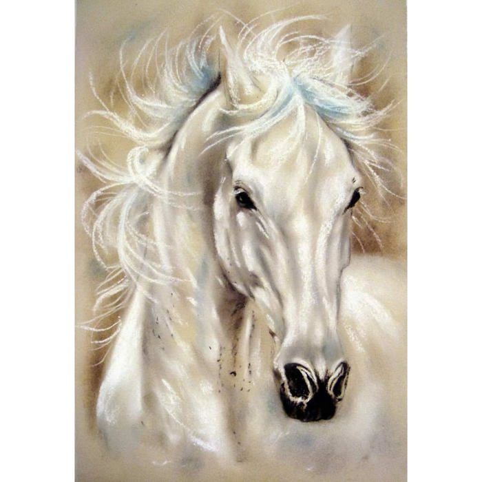 Kit Peinture Diamant 5D - Cheval Blanc, 30 X 40 Cm - Avec Strass, Toile Adhésive Et Outils - 5