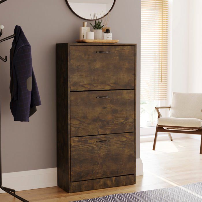 Meuble à chaussures 3 tiroirs – Armoire de rangement pour chaussures meuble d’entrée ou de couloir Bois foncé