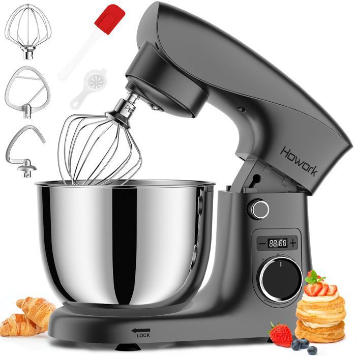 Robot Pâtissier 1500W 55L BolRobot de Cuisne10+P VitessesCrochet à Pâte Batteur plat & Fouet Robot Pétrin Professionnel