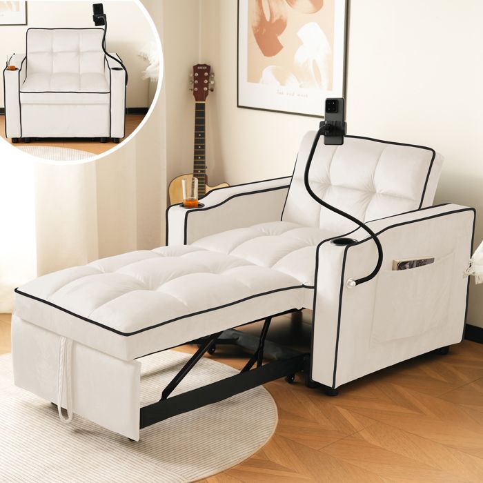 Canapé-lit extensible - 83x167x76 cm - Beige - Velours doux - Rembourrage en mousse