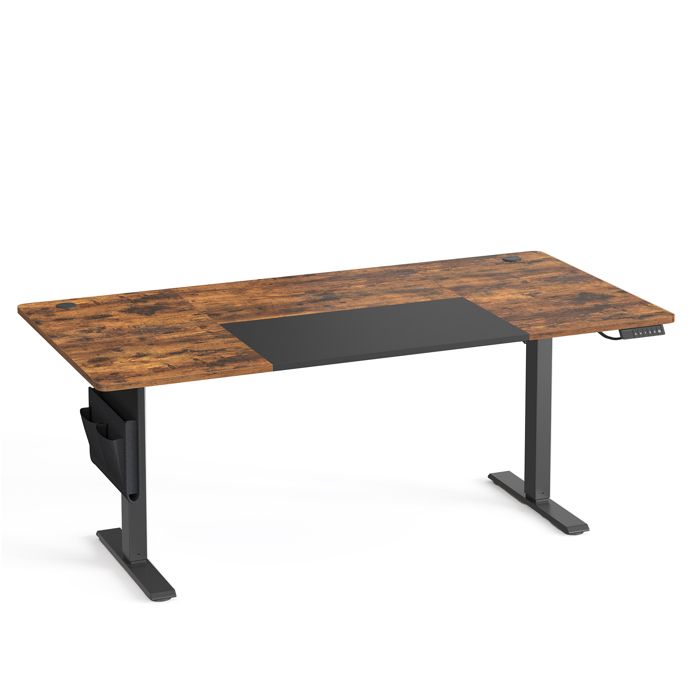 Bureau réglable en hauteur - SONGMICS - 180x80 cm - Mémoire de hauteur - Port USB-C - Marron et Noir - Cadre robuste