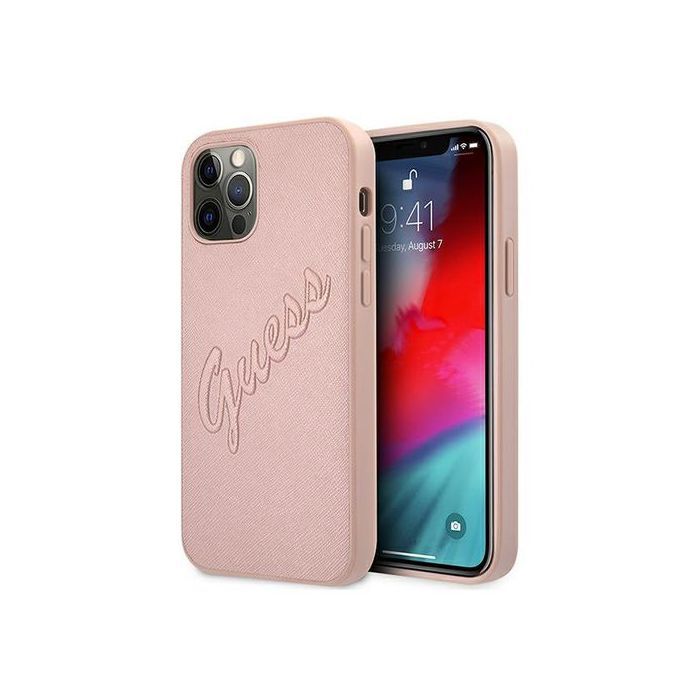 Guess Étui Saffiano Vintage Script pour iPhone 12 Pro Max Rose - vue 4