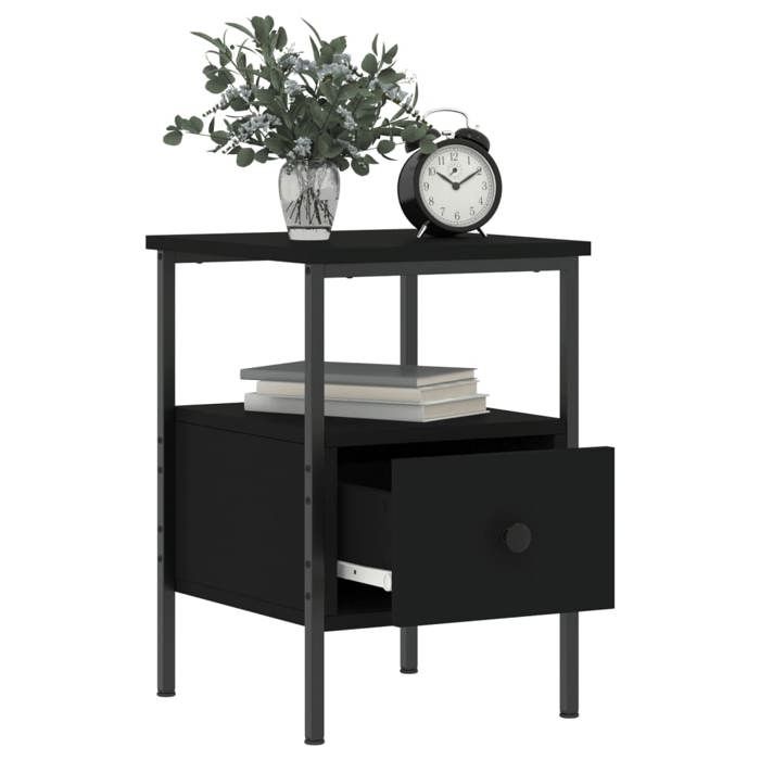 Table de chevet - vidaXL - Noir - 34x36x50 cm - Bois dingénierie - Cadre en fer - Grand espace de rangement