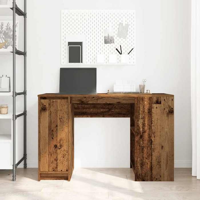 Bureau vieux bois - CLARENCE - 120x42x76 cm - Bois dingénierie - Grand espace de rangement