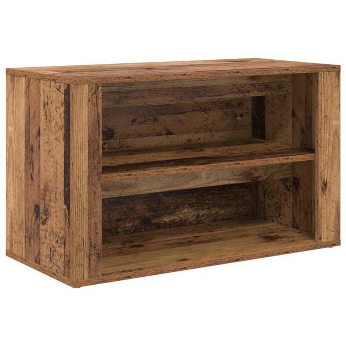 Range-chaussures en bois dingénierie - vidaXL - Bois Ancien - 75x35x45 cm - 2 étagères - Banc dentrée - Montage au sol