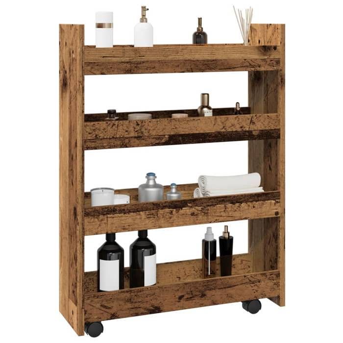Chariot de rangement étroit - vidaXL - 4 niveaux - Vieux bois - 60x20x82 cm - Roulettes pivotantes