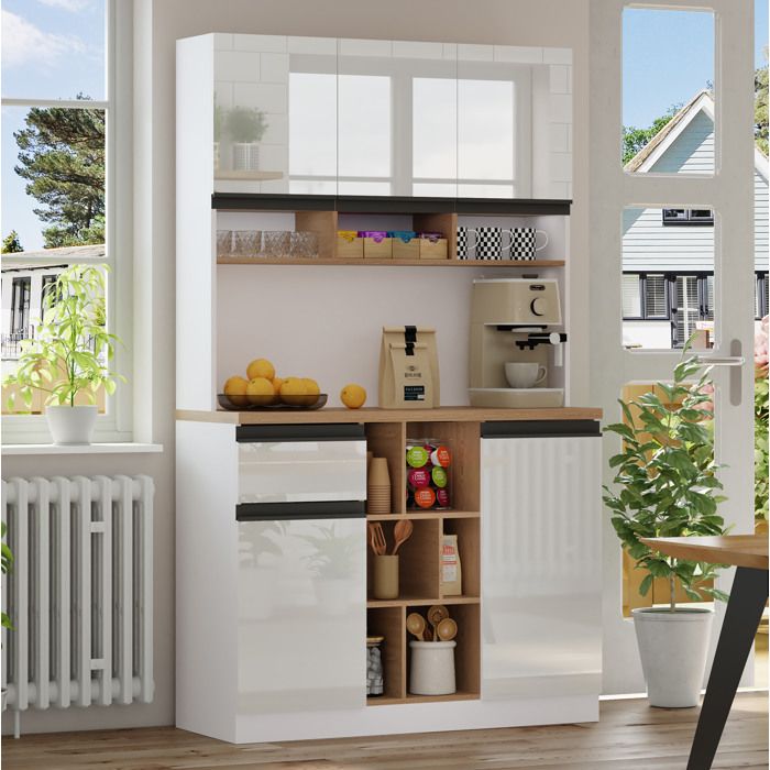 Buffet haut de cuisine 105x45x185 cm meuble de rangement moderne MDF blanc