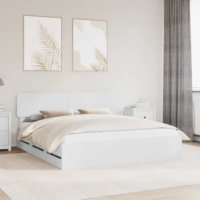 Blanc Cadre de lit moderne SARAZYJ Lit chambre avec tiroir Blanc 180 x 200 cm Bois Ingénierie E4037