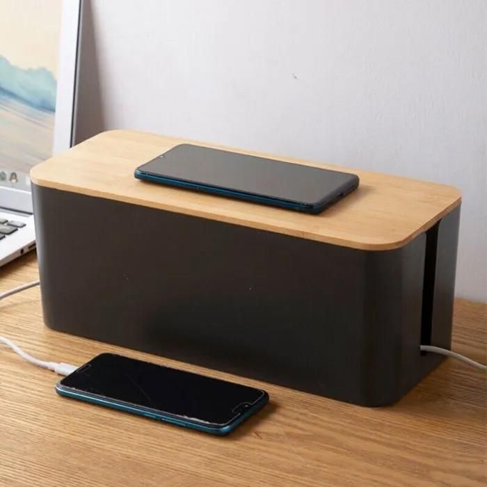 Boîte Cache Câbles - LARGEIGHT - Noir - Couvercle en Bois - Rangement Électrique - Protection Multiprise-32 × 13 5 × 13 cm