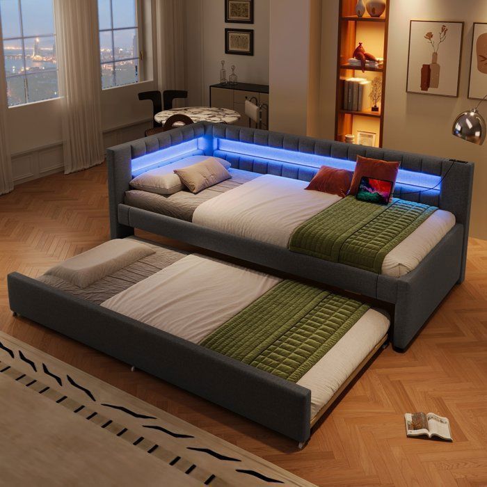 Canape lit gigogne 90×200 cm canapé lit 2 places avec LED et port USB-C pour salon et chambre - gris