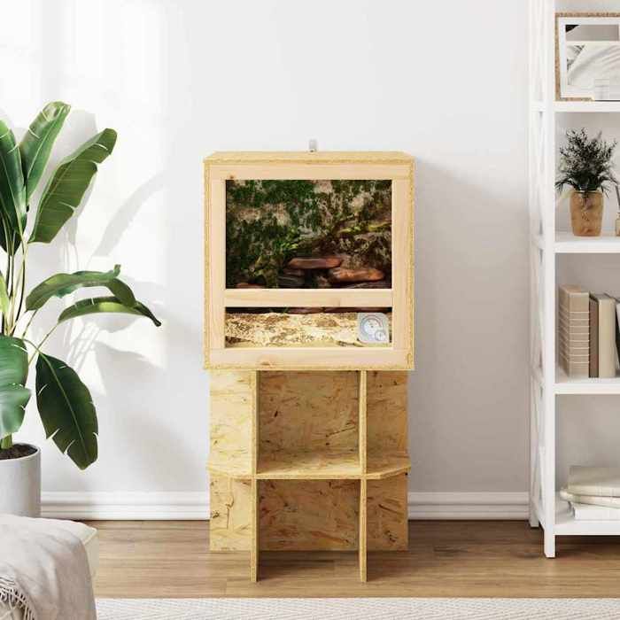 Terrarium en OSB - MEUBLECHIC - 50x50x50 cm - Marron - Verre trempé - Thermomètre inclus - Durable